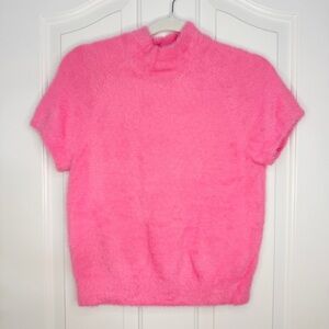 Maeve by Anthropologie Fuzzy Warm Pink Cowl Neck Short Sleeve Sweater